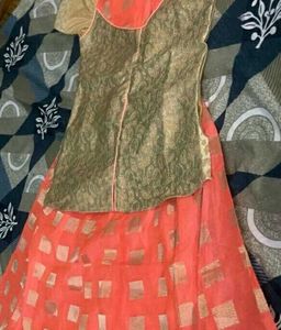 Peach &amp; Gold Lehenga Set