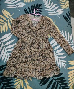 Leopard Print Frill Dress With Wrap Design