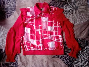 Retro Red Geometric Print Top