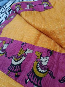 Orange Checked Saree