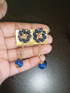 2 In 1 Designer Blue Stone Ear Rings