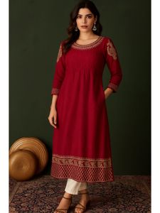 Cherry Red Silk Anarkali with Gold Embroidery
