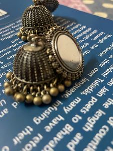 Oxidised Mirror Jhumka