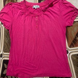 Pink Button-Down Short Sleeve Top