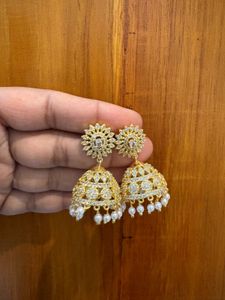 white AD Stone Golden Jhumka  For Women’s &amp; Girls