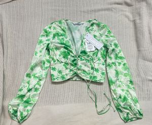 Satin Floral Tie-Front Crop Top