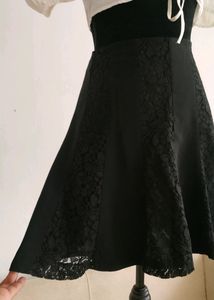 Black Lace Detail Skater Mini Skirt