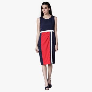 Tokyo Talkies Navy Blue &amp; RedColourblocked Sheath