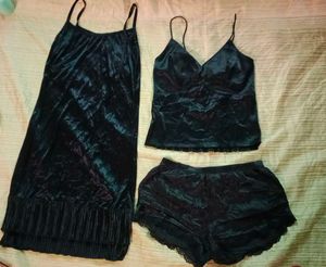 3 In 1 Vintage Sexy  Black Nighty Set
