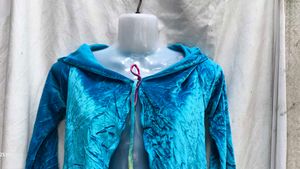 323010. Teal Velvet Hooded Shrug