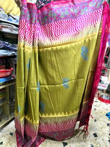 Pink Floral soft silk saree