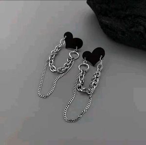 Black Heart With Chain Earrings