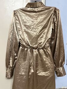 Versia Branded Silk Golden Shirt Dress