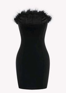 Black Feather Trim Dress