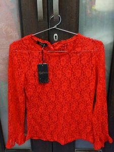Red Lace Top With Sparkles - Size XL
