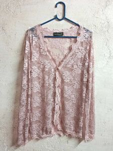 Partywear See-through Lace Shirt Top Pink