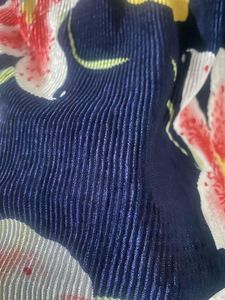 Dark Blue Digital Printed Crush Pleated Shirt