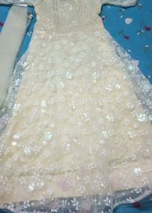 New Partywear Frock / Gown with Duppatta - Cream
