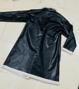 Contrast Faux Leather Coat