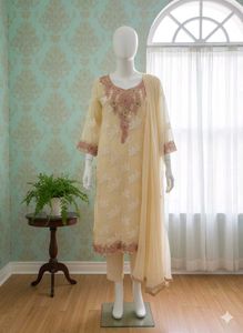 Elegant Embroidered Cream Salwar Suit Set