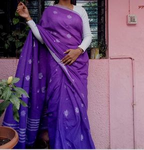 Purple Cotton Saree with readymade blouse bust 36