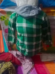 Green Plaid Hooded Shirt
