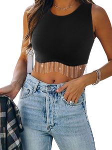 Rhinestone Fringe Crop Tank Top