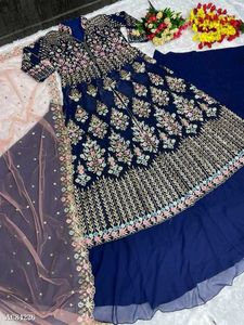 Blue Long Top With Lehenga