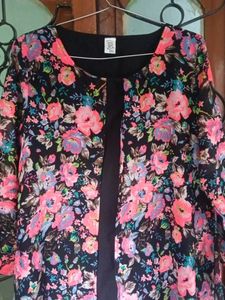 Floral Print Coat Type Black Dress
