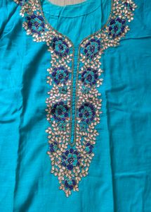 Blue Embroidered Kurta With Dupatta