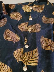 Black Indo Western With Golden Leaves Pattern