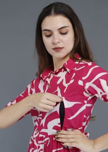 Pink Printed Maternity Dress