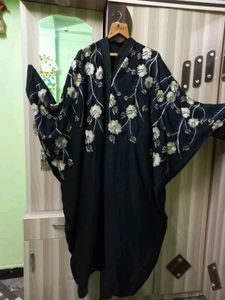 Floral Embroidered Black Abaya Free Size