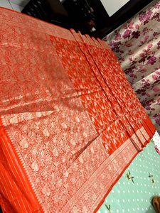 Classy Pure Silk Orange Banarasi Saree