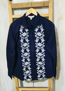 Floral Embroidered black Cotton Shirt size-40