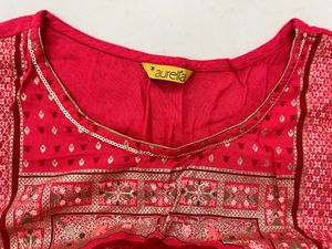 Aurelia Pink And Golden Straight Kurta - Medium