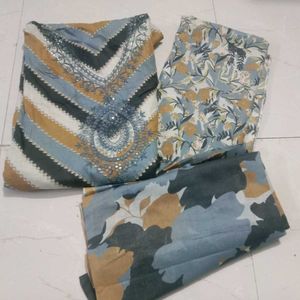 Cotton dress material with embroidery on neck