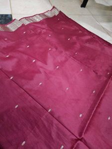 Elegant burgundy Saree with silver border