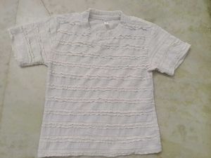 White Textured Ruffle T-Shirt