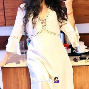 Boho Chic White Midi Dress with Slit
