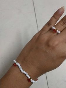 Beaded Cherry Bracelet And Ring Combo