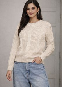 Cream Cable Knit Cropped Sweater (size S)