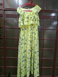 Yellow Bird Print Maxi Dress