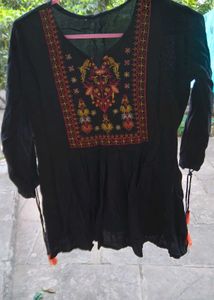 Embroidered Black Top