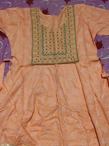 Peach Embroidered Kurta Set