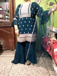 Elegant Teal Embroidered Kurta Set