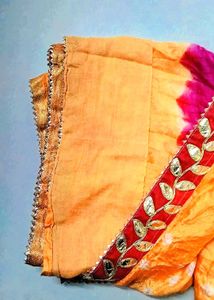 Pink &amp; Orange Bandhani Saree