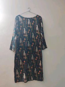 Women&#39;s Forest Green Long Printed Straight Kurta