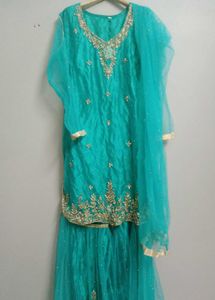 Teal Embellished Gharara Suit