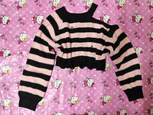 Pink &amp; Black Striped Alt Scene Sweater